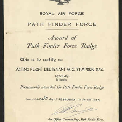 Maurice Stimpson&#039;s Path Finder Certificate