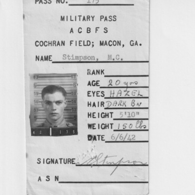 Maurice Stimpson&#039;s Pass for Cochran Field