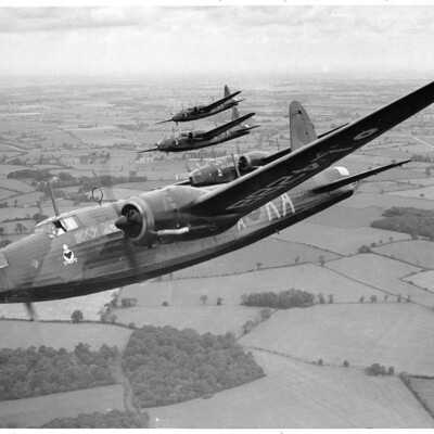 Four Wellingtons of 9 Squadron in formation
