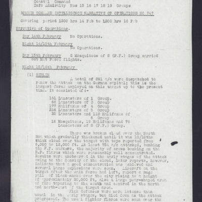 Bomber Command intelligence narrative of operations no 747