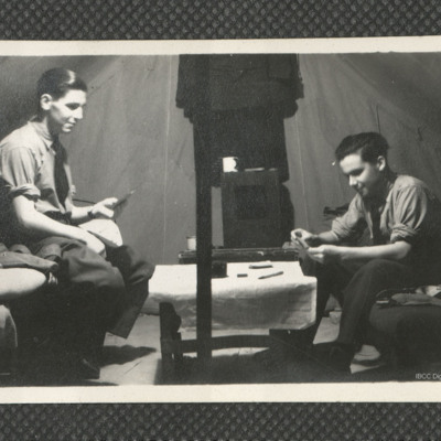 Two airmen playing cards