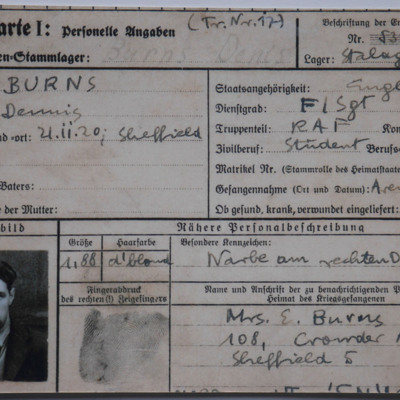 Burns prisoner of war identity card