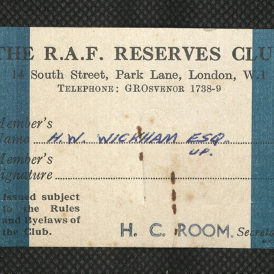 RAF reserves club membership card