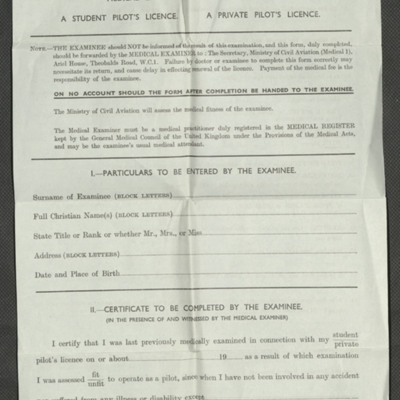 Medical form for civil aiviation