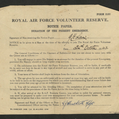 RAF Volunteer Reserve Notice Paper