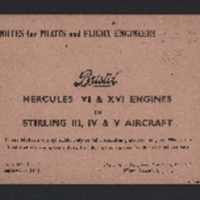 Notes for pilots and flight engineers Bristol Hercules engines in Stirlings