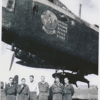 Six airmen in front of a Stirling