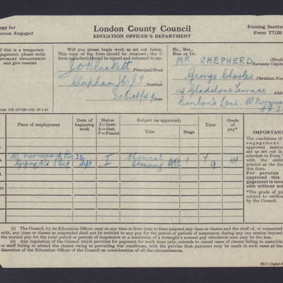 London county council form T7/2B