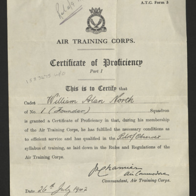 Air Training Corps Certificate of Proficiency