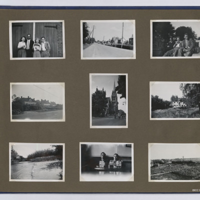 Women and men drinking, street scenes, Cambridge church and a flood