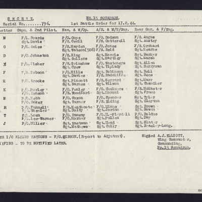 15 Squadron Battle Order for 17 February 1944