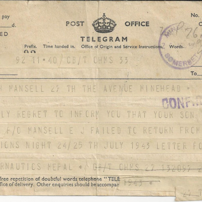 Telegram to John Mansell&#039;s father