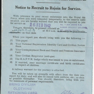 Notice to Recruit to Rejoin for service