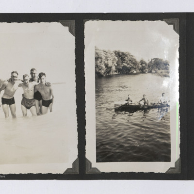 Four swimmers and three in a boat