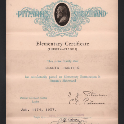 Dennis Raettig shorthand certificate