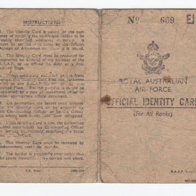 Don Southwell&#039;s RAAF Identity card