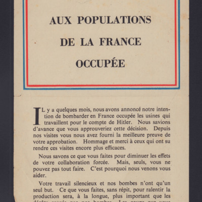 Aux populations de la France Occupee