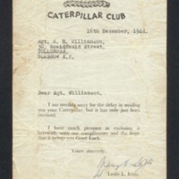 Caterpillar club letter to George Reid Williamson