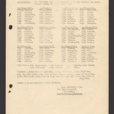 Operations order 5 March 1944