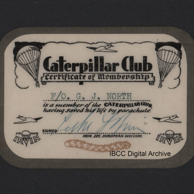 Geoffrey North Caterpillar club membership card