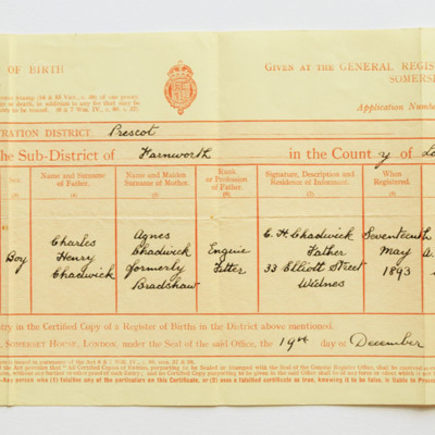 Roy Chadwick&#039;s birth certificate