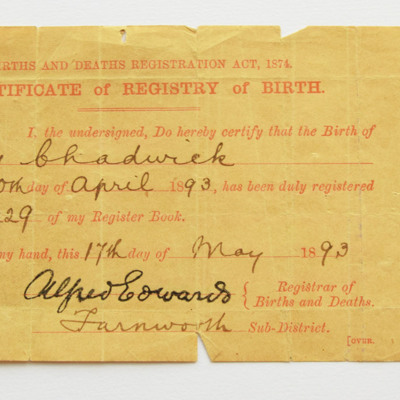 Roy Chadwick Certificate of Registry of Birth