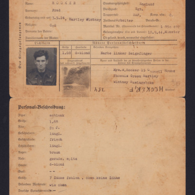 Fred Hooker prisoner of war  ID Card