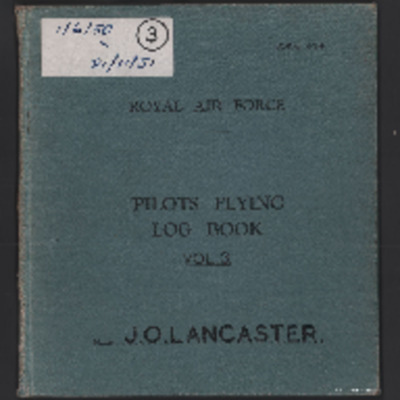 Jo Lancaster’s pilots flying log book. Three