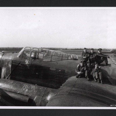 Six Airmen on a Lancaster