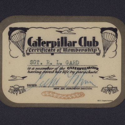 Caterpillar Club membership card