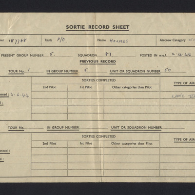 George Holmes sortie record sheet 83 Squadron