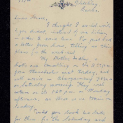 Letter from  Harold Gorton to  Grace Morgan