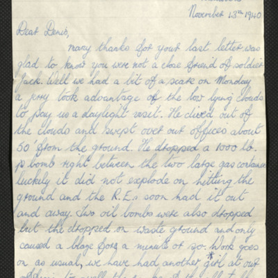 Letter to Dennis Batty from brother Phil