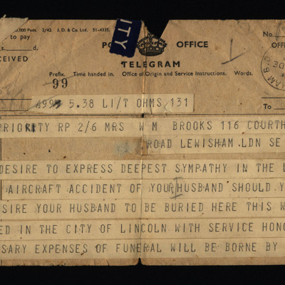 Telegram to Mrs Winnie H Brooks