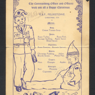 Christmas meal menu 1939