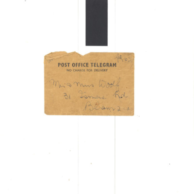Telegram to Arthur Woolf&#039;s father