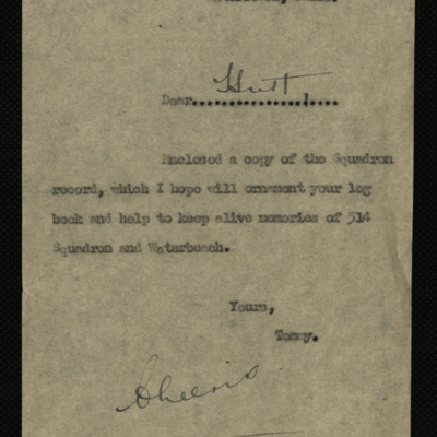 Letter to George Hutton and 514 Squadron Record