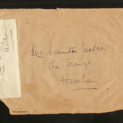 Envelope addressed to Mrs Caunter-Jackson