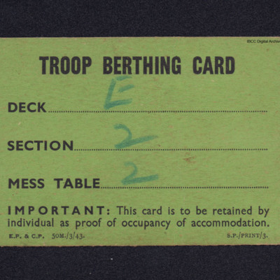 Troop Berthing Card