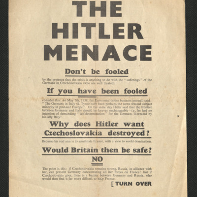 Leaflet - the Hitler menace